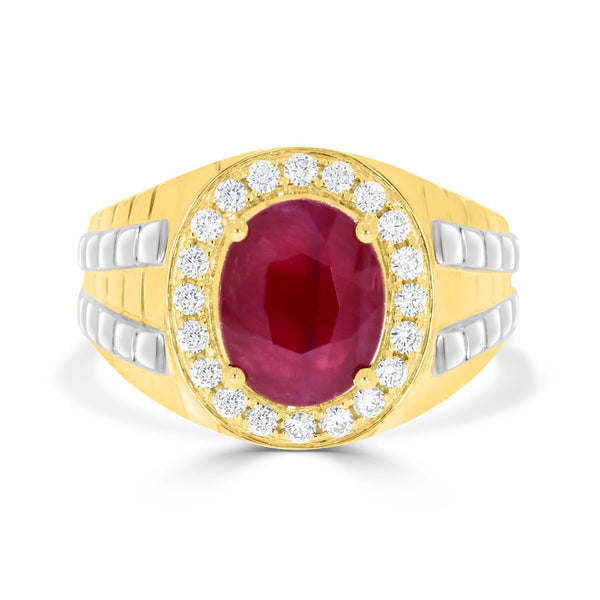 5.06Ct Ruby Ring With 0.44Tct Diamonds Set In 14K Two Tone Gold