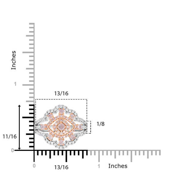 0.52ct Pink Diamond Ring with 0.6ct Diamonds set in 14K Two Tone