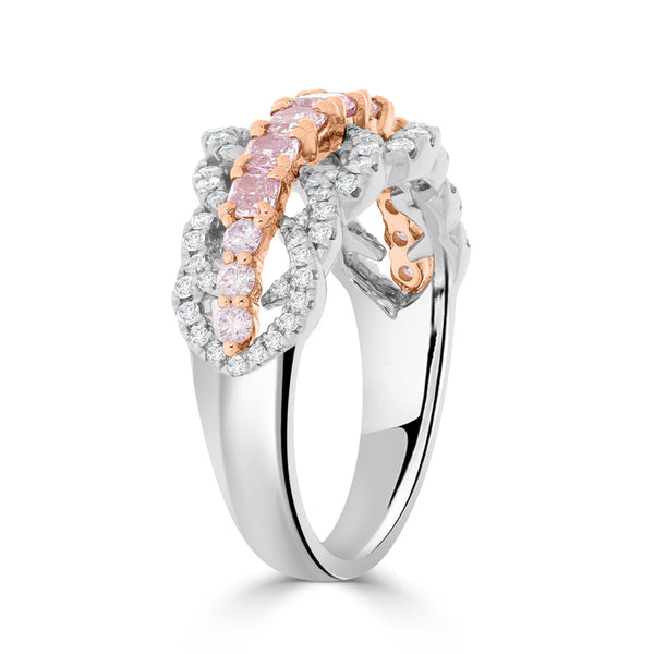 0.74ct Pink Diamond Ring with 0.55ct Diamonds set in 14K Two Tone