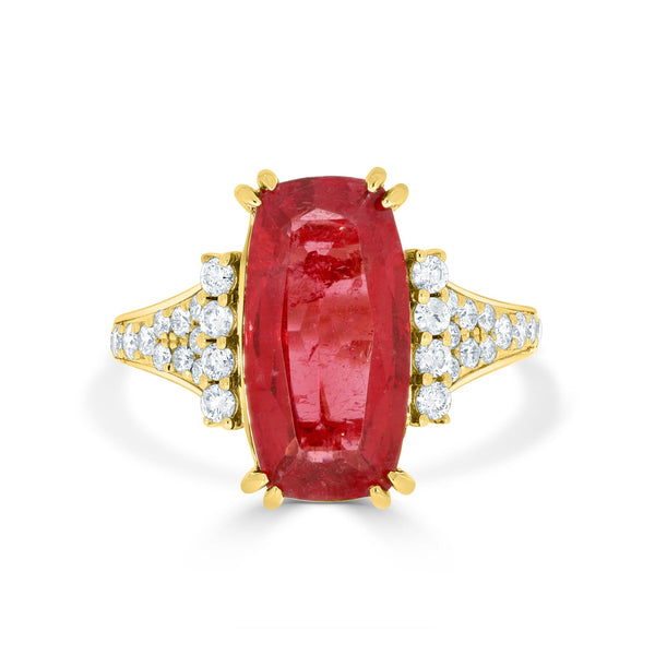 5.08ct Rhodonite Rings with 0.49tct Diamond set in 14K Yellow Gold