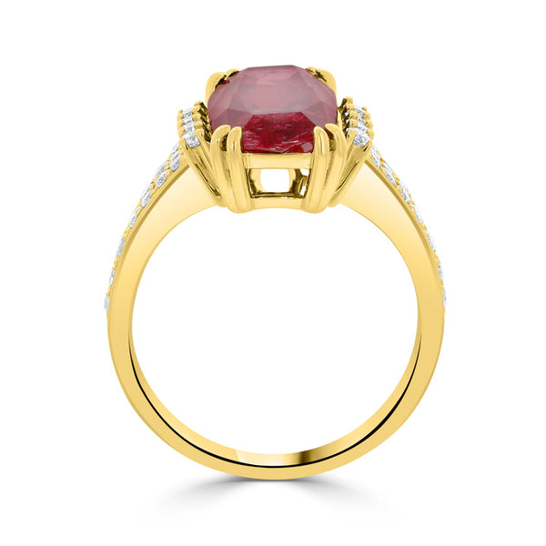 5.08ct Rhodonite Rings with 0.49tct Diamond set in 14K Yellow Gold