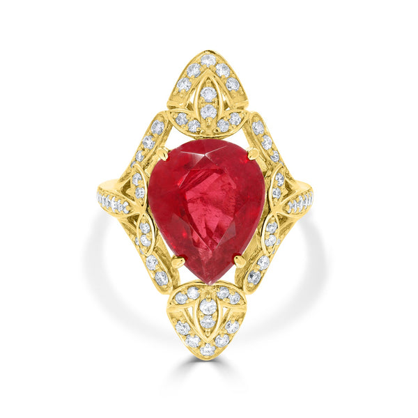 7.36ct Rhodonite Rings with 0.65tct Diamond set in 14K Yellow Gold