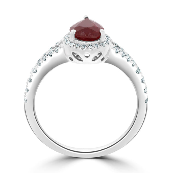 1.33Ct Ruby Ring With 0.39Tct Diamonds Set In 14K White Gold