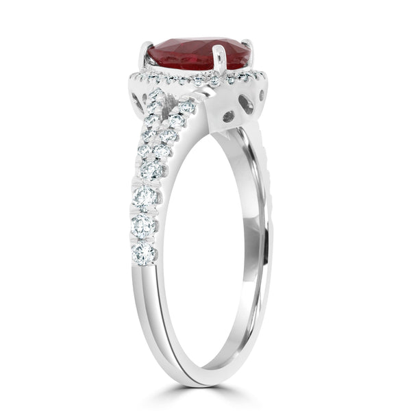 1.33Ct Ruby Ring With 0.39Tct Diamonds Set In 14K White Gold