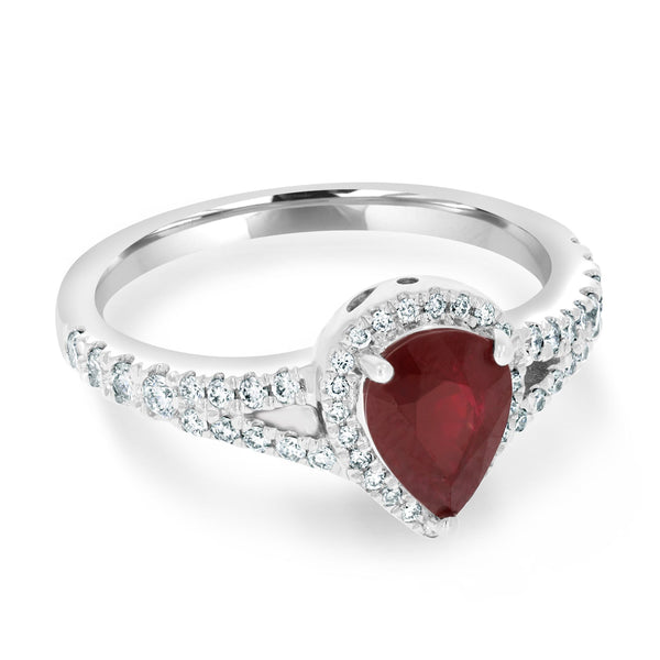 1.33Ct Ruby Ring With 0.39Tct Diamonds Set In 14K White Gold