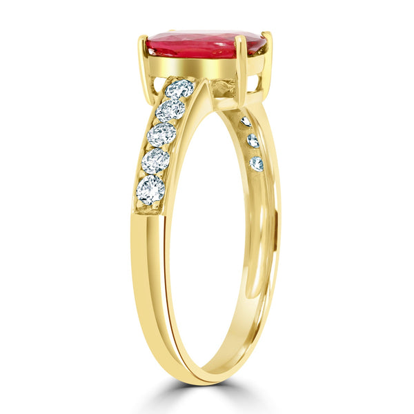 1.08Ct Ruby Ring With 0.29Tct Diamonds Set In 18K Yellow Gold