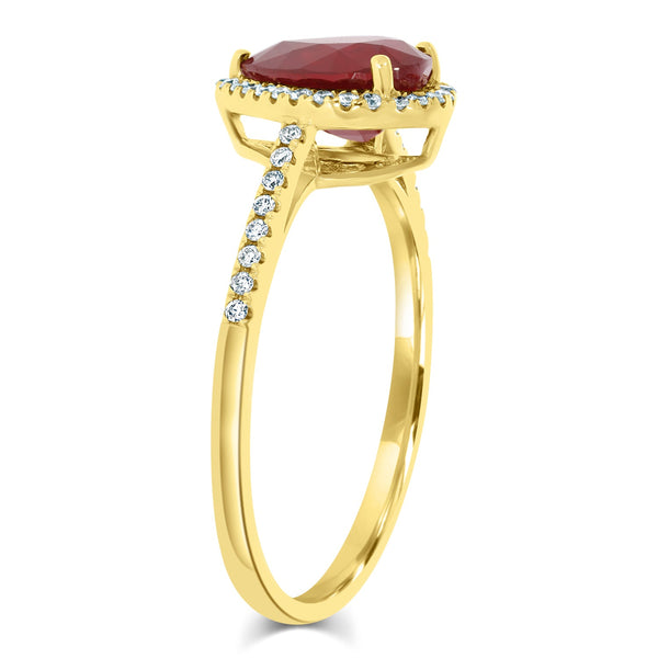 1.49Ct Ruby Ring With 0.14Tct Diamonds Set In 14K Yellow Gold