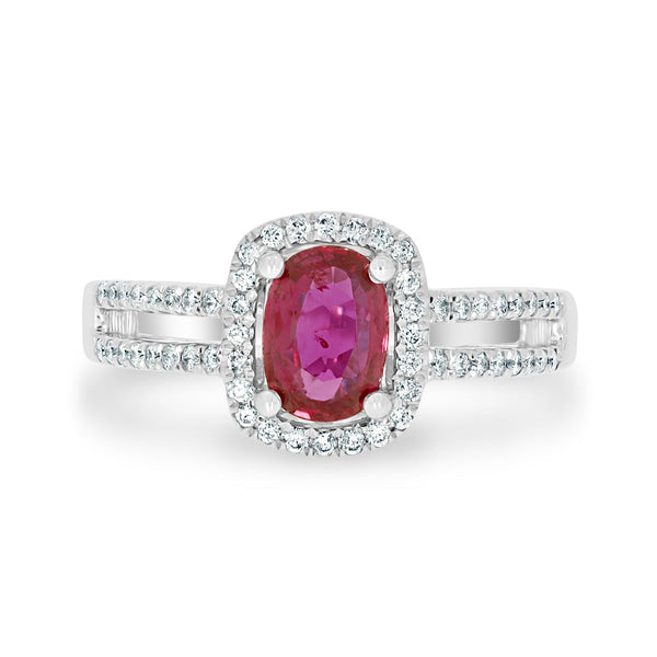 1.02Ct Ruby Ring With 0.25Tct Diamonds Set In 18K White Gold