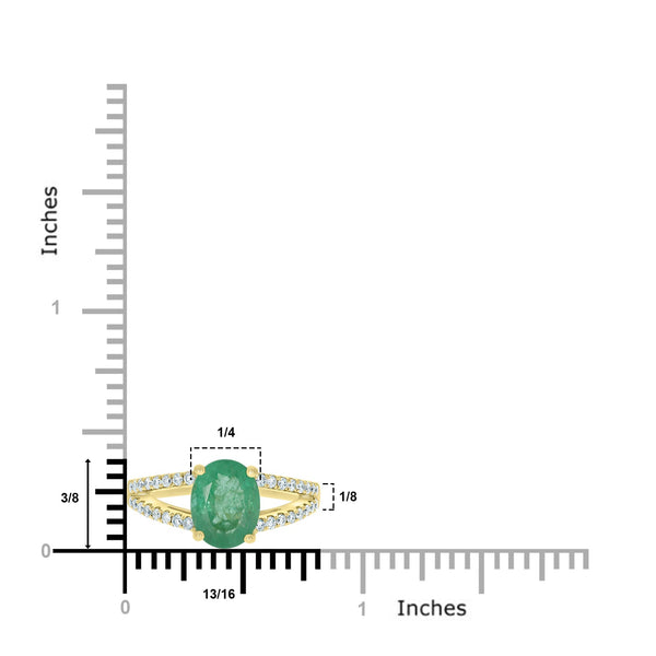 1.88ct Emerald Rings  with 0.3tct diamonds set in 14kt yellow gold