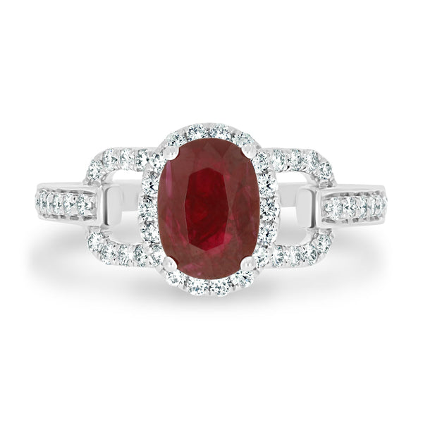 1.28Ct Ruby Ring With 0.37Tct Diamonds Set In 14K White Gold