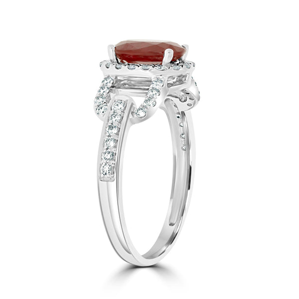 1.28Ct Ruby Ring With 0.37Tct Diamonds Set In 14K White Gold