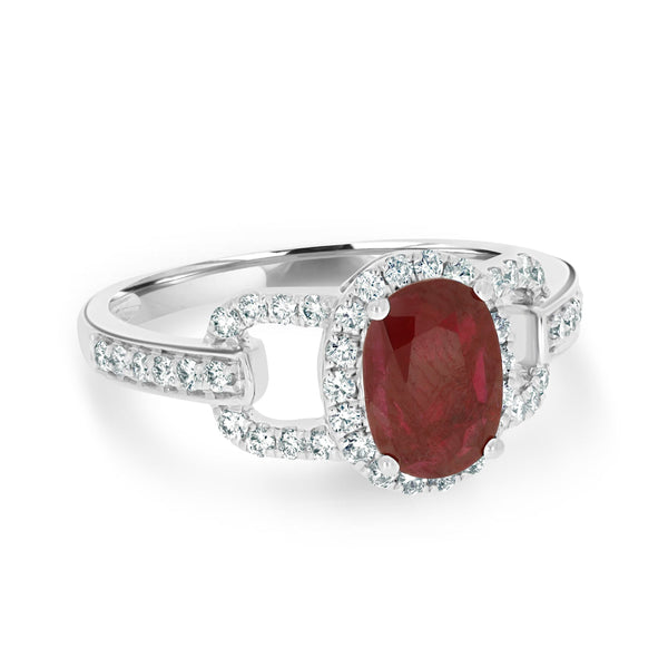 1.28Ct Ruby Ring With 0.37Tct Diamonds Set In 14K White Gold