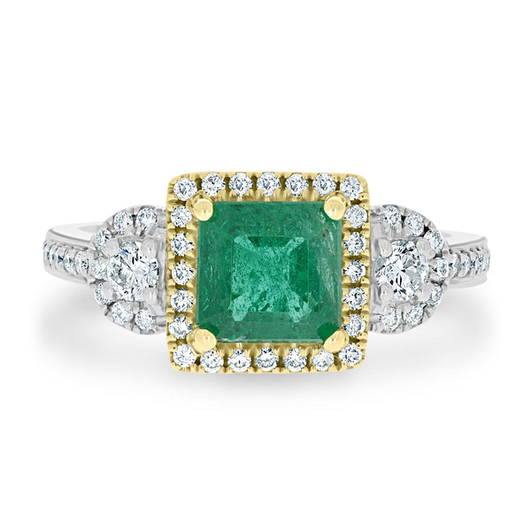 1.33ct Emerald Rings with 0.45tct diamonds set in with 14kt two tone gold