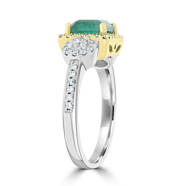 1.33ct Emerald Rings with 0.45tct diamonds set in with 14kt two tone gold