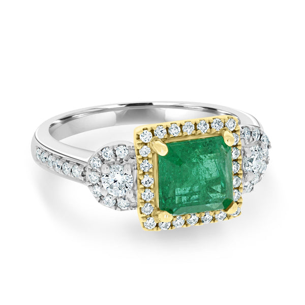 1.33ct Emerald Rings with 0.45tct diamonds set in with 14kt two tone gold