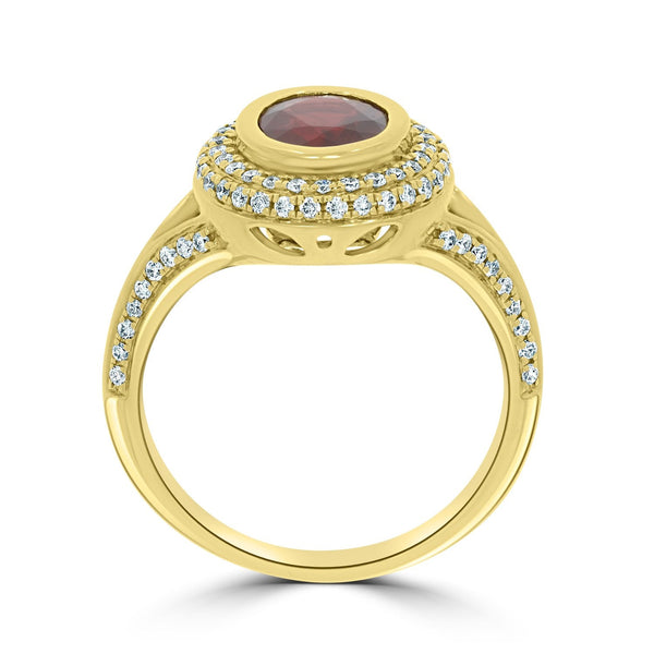 1.75ct Ruby Ring With 0.40tct Diamonds Set In 14K Yellow Gold