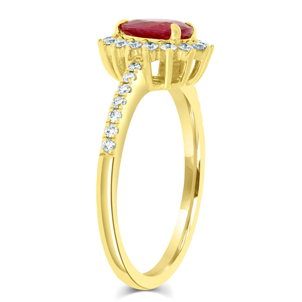 0.89Ct Ruby Ring With 0.40Tct Diamonds In 14K Yellow Gold