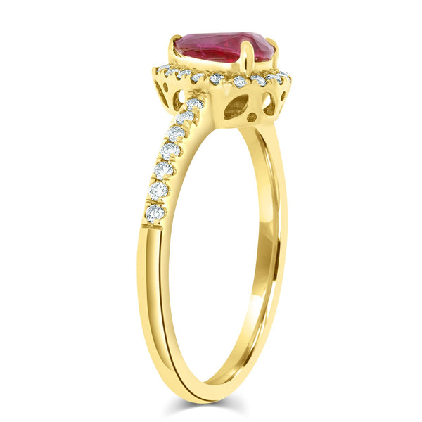 0.76Ct Ruby Ring With 0.23Tct Diamonds Set In 18K Yellow Gold