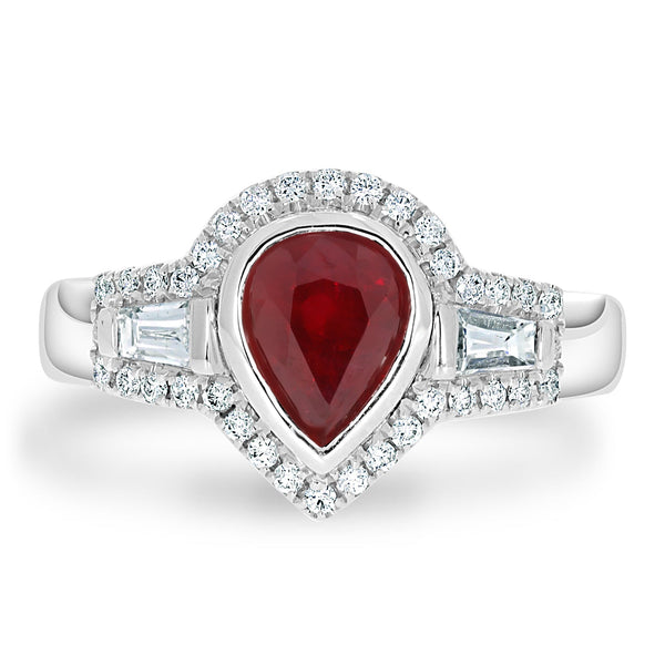 1.55Ct Ruby Ring With 0.38Tct Diamonds Set In 14K White Gold