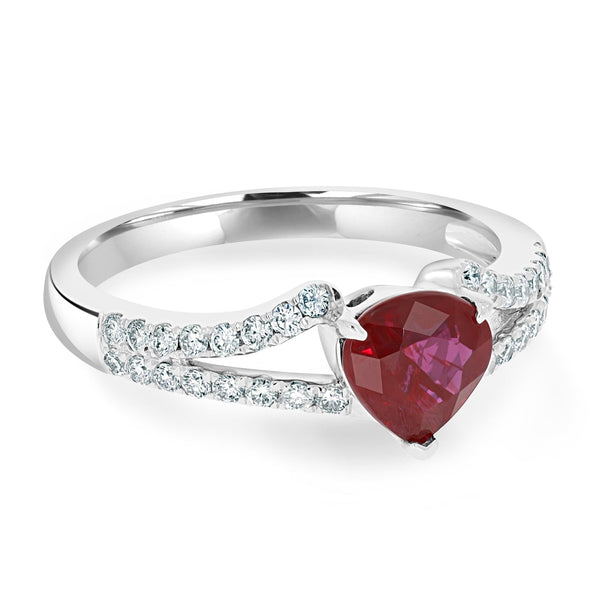 1.12Ct Ruby Ring With 0.30Tct Diamonds Set In 18K White Gold