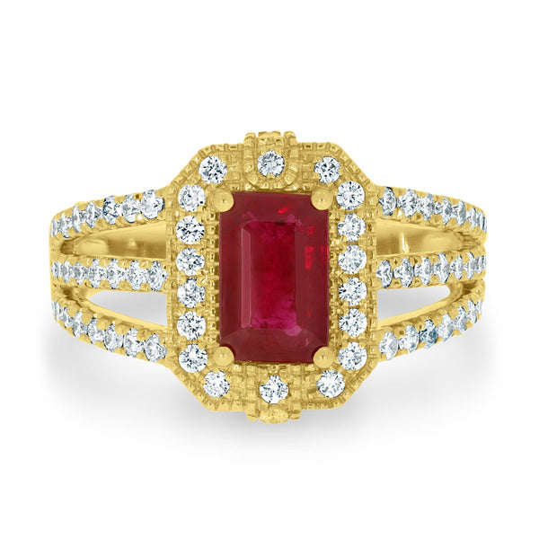 1.24Ct Ruby Ring With 0.59Tct Diamonds Set In 14K Yellow Gold