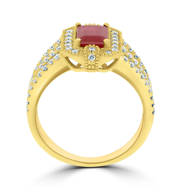 1.24Ct Ruby Ring With 0.59Tct Diamonds Set In 14K Yellow Gold