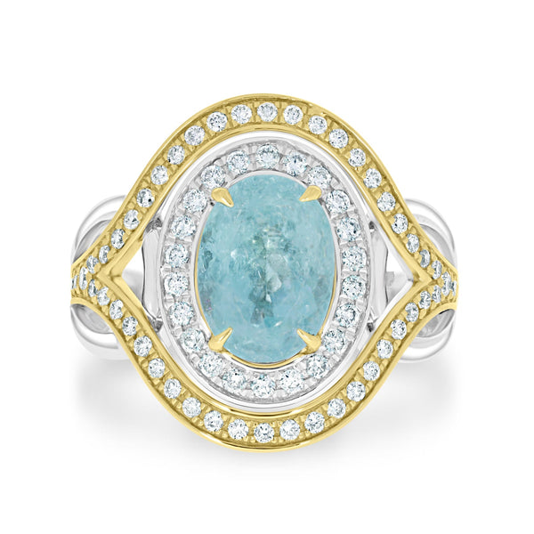 Unique Teal 2.54ct Paraiba Tourmaline Ring With 0.58tct Diamond Accents In 18K Two Tone Gold