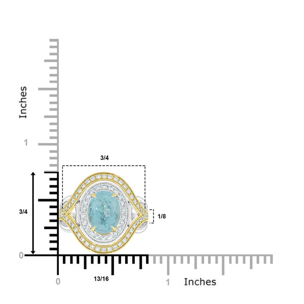 Unique Teal 2.54ct Paraiba Tourmaline Ring With 0.58tct Diamond Accents In 18K Two Tone Gold