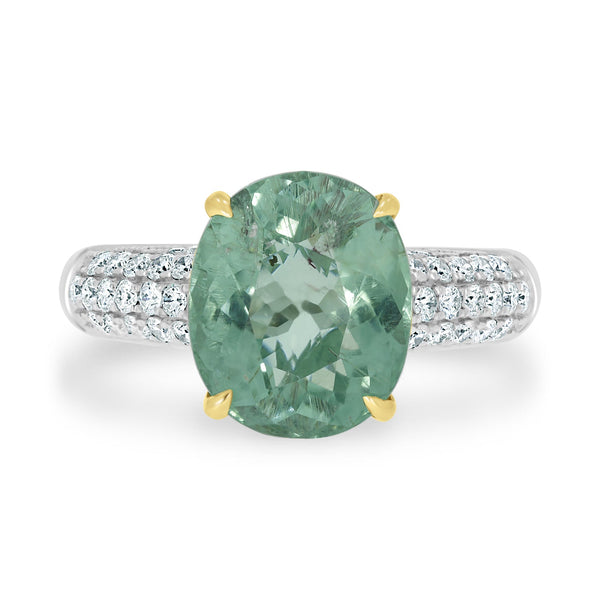 4.66ct Paraiba Tourmaline Rings with 0.47tct diamonds set in 18kt two tone gold