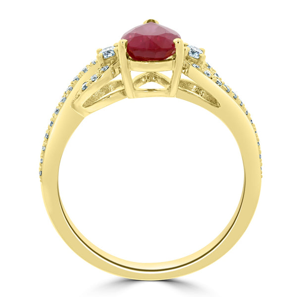 1.45Ct Ruby Ring With 0.18Tct Diamonds Set In 14K Yellow Gold