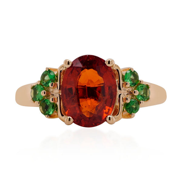 2.30ct Mandarin Garnet ring with 0.24ct diamonds set in 14K yellow gold