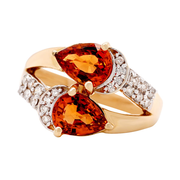 2.80ct Mandarin Garnet ring with 0.29ct diamonds set in 14K white gold