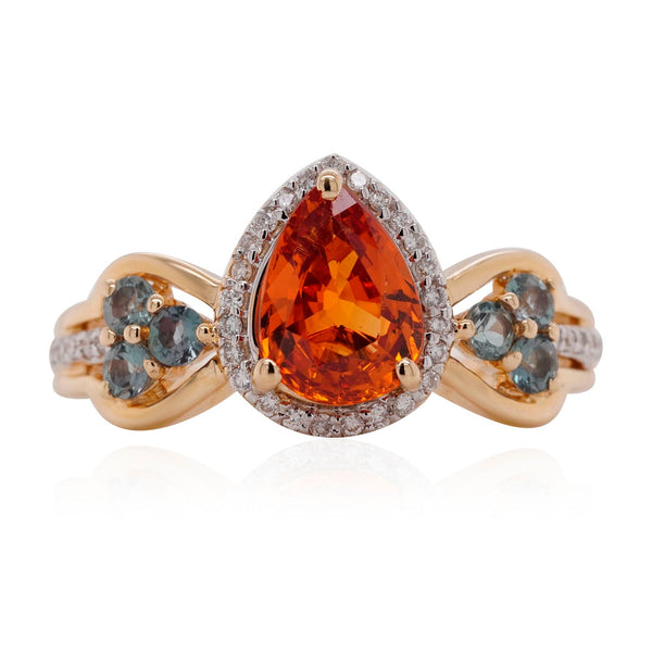 1.65ct Mandarin Garnet Rings with 0.10tct diamonds set in 14K white gold