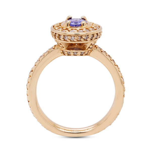 0.66ct Tanzanite Ring With 0.70tct Diamond Halo In 14K Yellow Gold