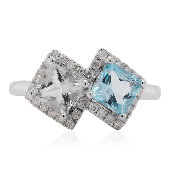 0.70tct Blue Topaz ring with 0.25tct diamonds set in 14K white gold