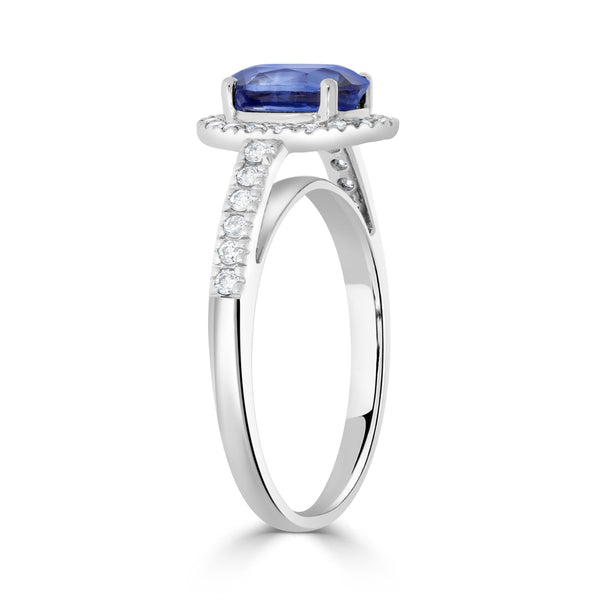 1.66ct Sapphire Ring with 0.28tct Diamonds set in 18K White Gold