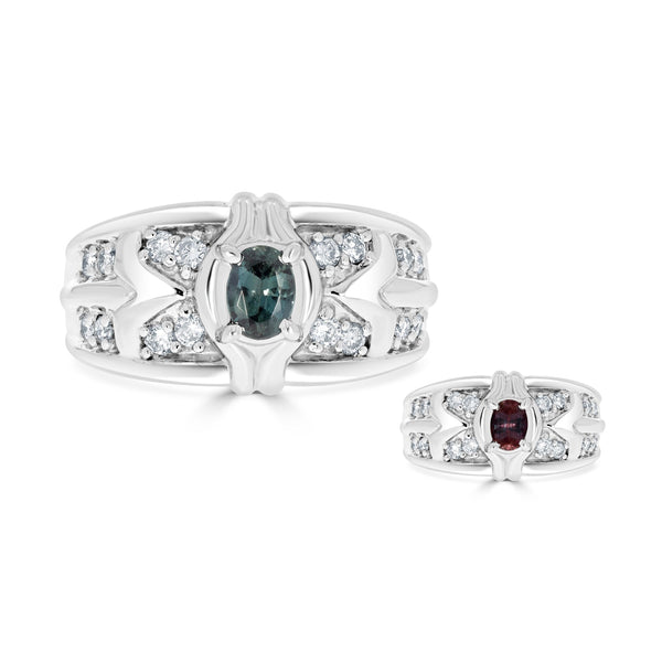 0.41ct Alexandrite Rings With 0.33tct Diamonds Set In Platinum 900 Platinum