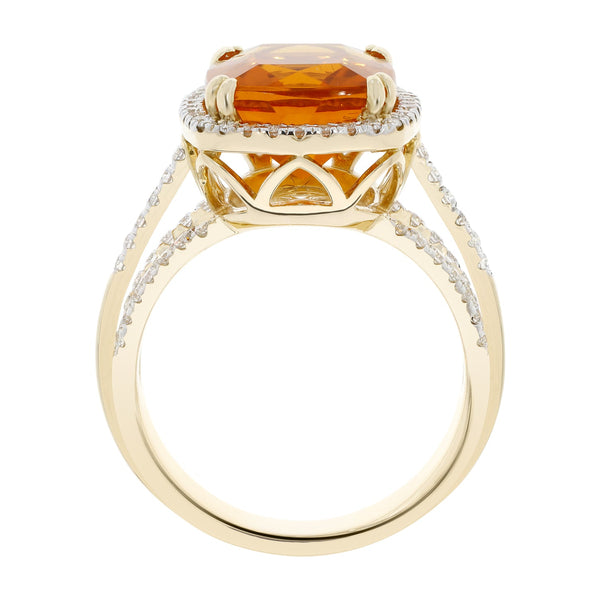 3.79ct Fire Opal Ring With 0.52tct Diamonds Set In 14kt Yellow Gold