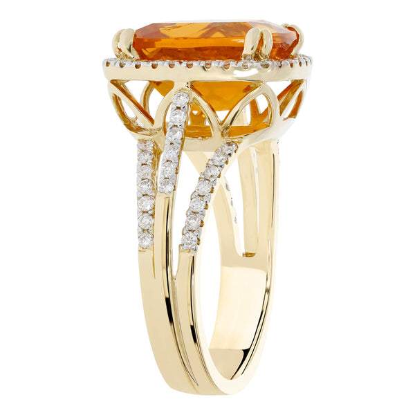 3.79ct Fire Opal Ring With 0.52tct Diamonds Set In 14kt Yellow Gold