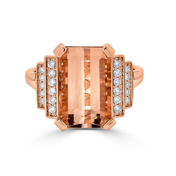 5.65ct Morganite ring with 0.23tct diamonds set in 14K rose gold