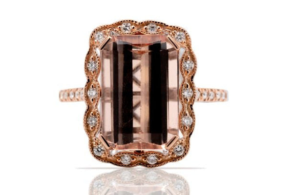 5.48ct Morganite ring with 0.20tct diamonds set in 14K two tone gold