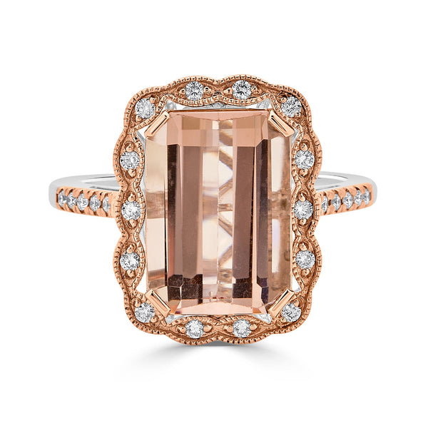 5.40ct Morganite ring with 0.20tct diamonds set in 14K two tone gold