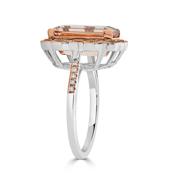 5.40ct Morganite ring with 0.20tct diamonds set in 14K two tone gold