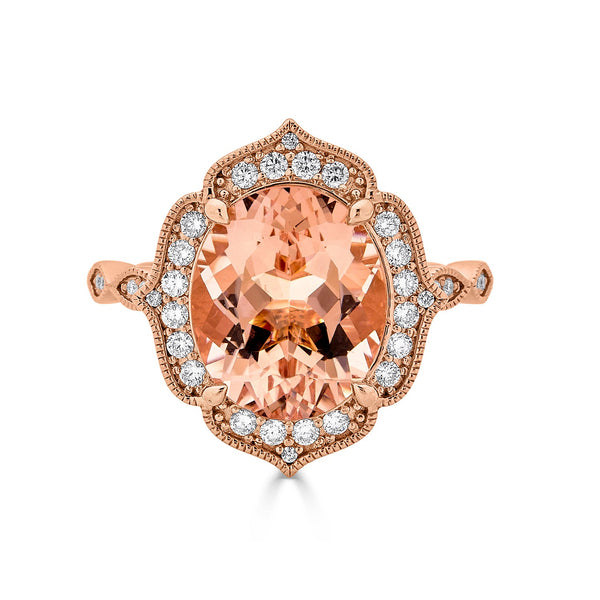 5.36ct Morganite ring with 0.35tct diamonds set in 14K rose gold