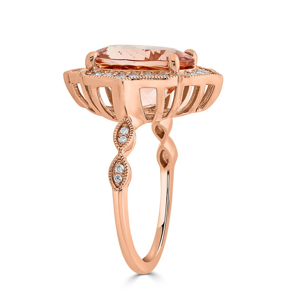 5.36ct Morganite ring with 0.35tct diamonds set in 14K rose gold