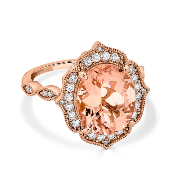 5.36ct Morganite ring with 0.35tct diamonds set in 14K rose gold