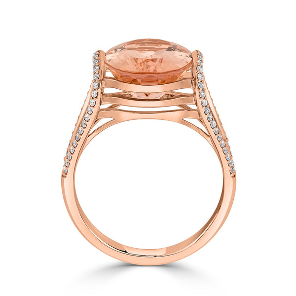 5.40ct Morganite ring with 0.28tct diamonds set in 14K rose gold