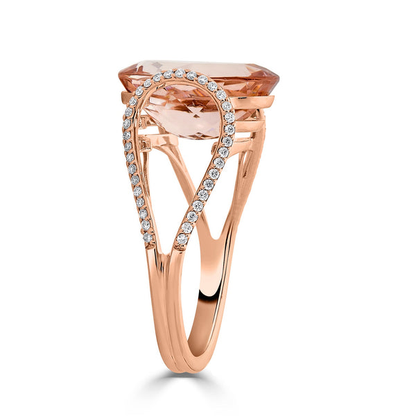 5.40ct Morganite ring with 0.28tct diamonds set in 14K rose gold