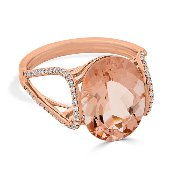 5.40ct Morganite ring with 0.28tct diamonds set in 14K rose gold