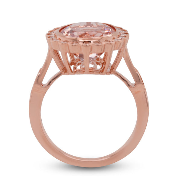 5.1ct Morganite ring with 0.25tct Diamond accents set in 14K rose gold